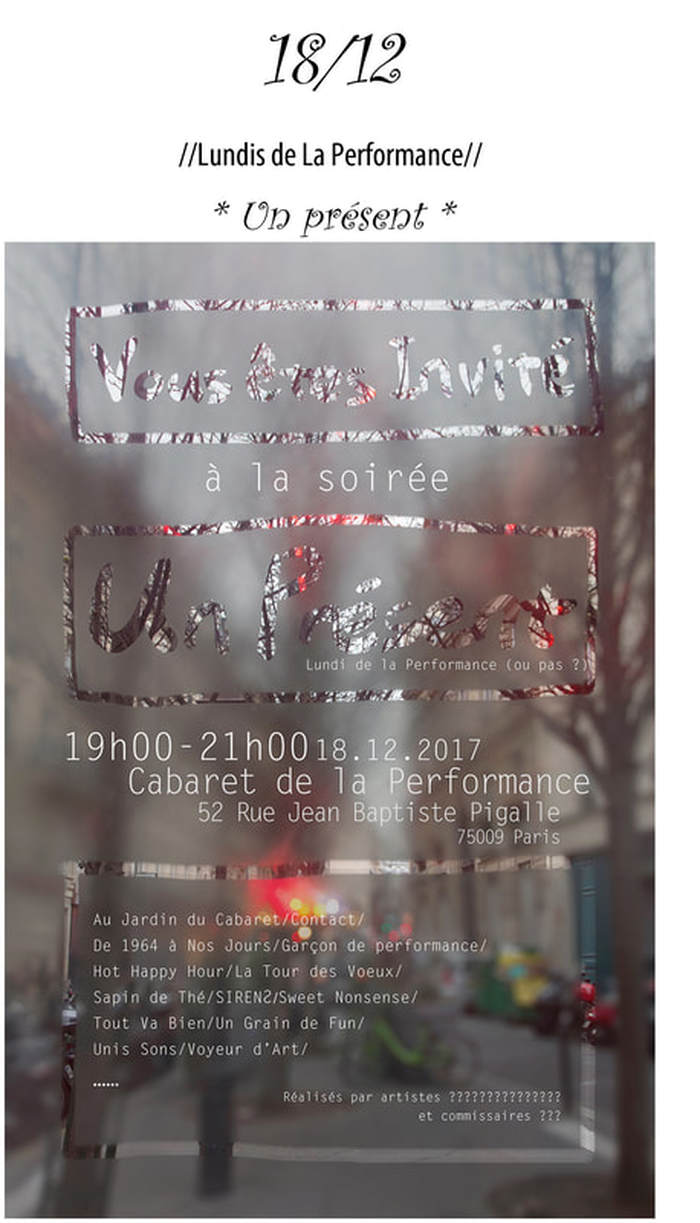 programmation  du 18 decembre 2017 au cabaret de la performance